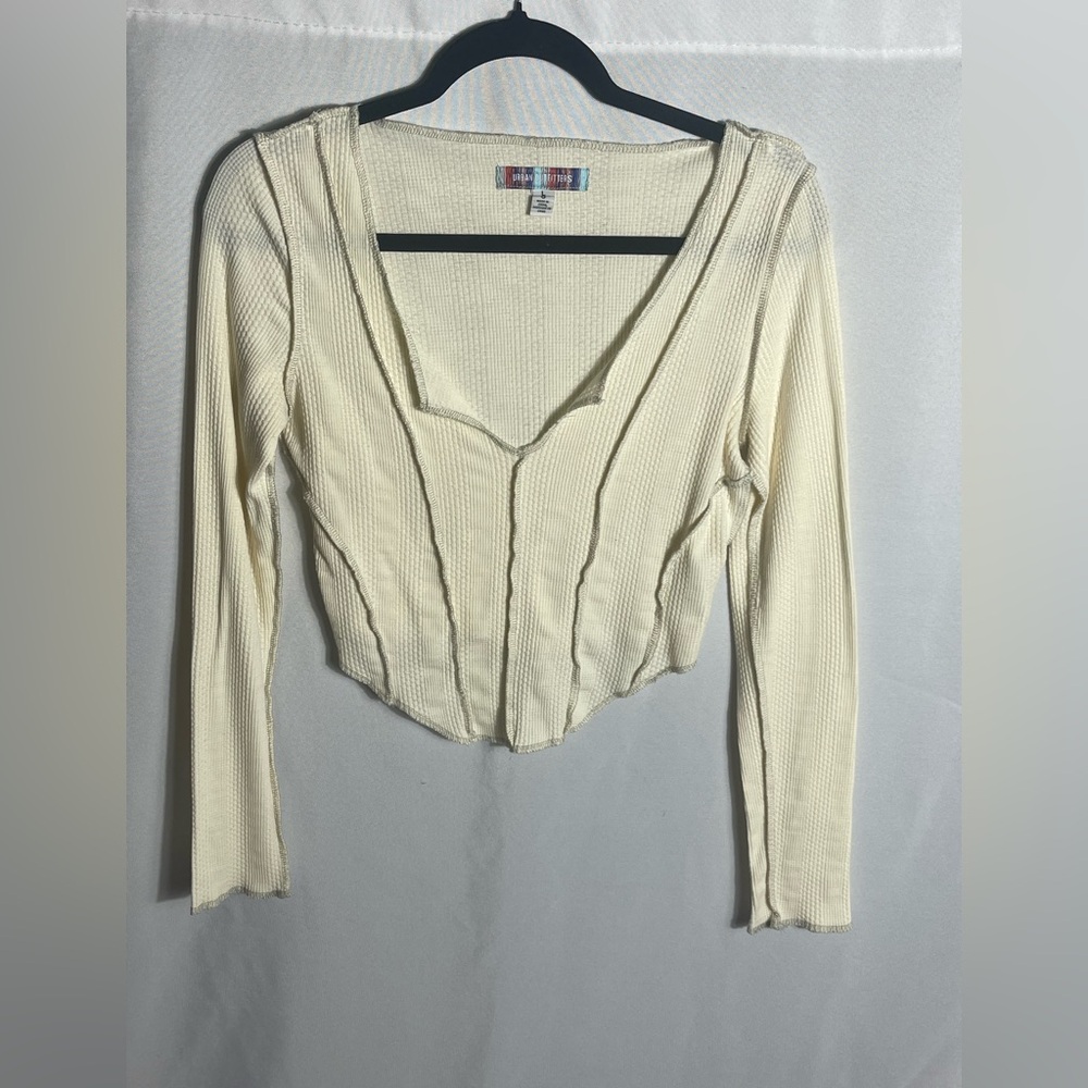 Urban Outfitters Ivory Ribbed Corset Hem Long Sleeve Top Women’s Size S